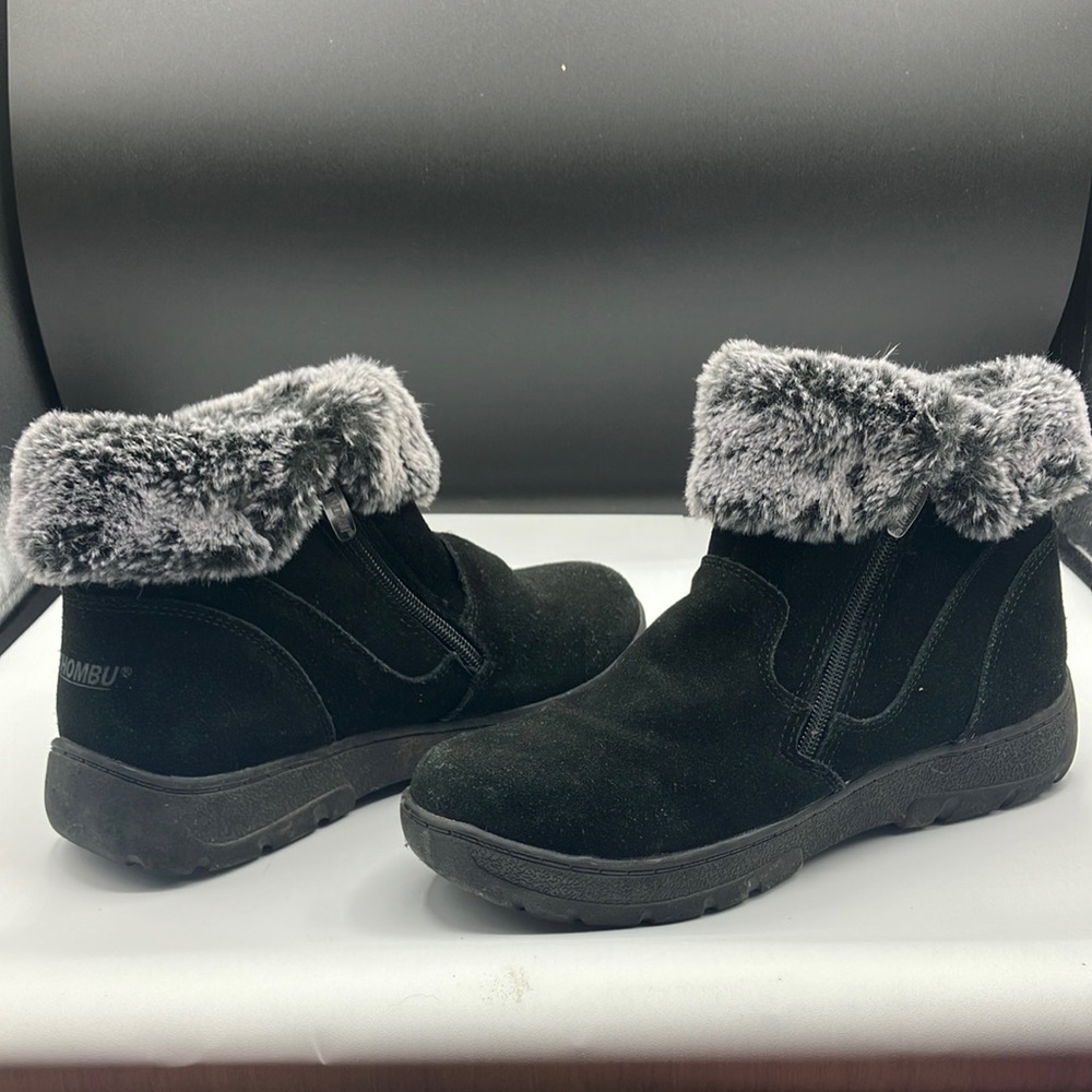 Khombu Double Zip Faux Fur Anke Boots Black Suede